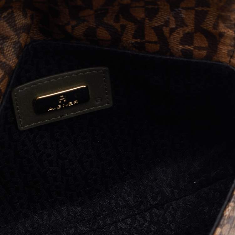 Pre Owned Aigner Brown Signature Canvas and Leather Flap Crossbody Bag 