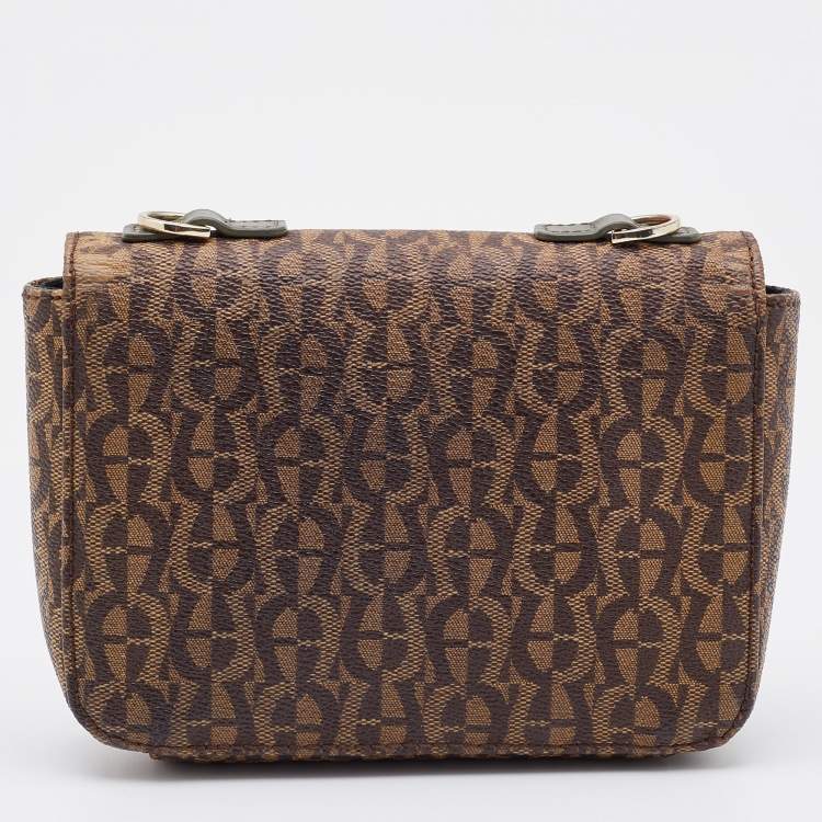 Pre Owned Aigner Brown Signature Canvas and Leather Flap Crossbody Bag 