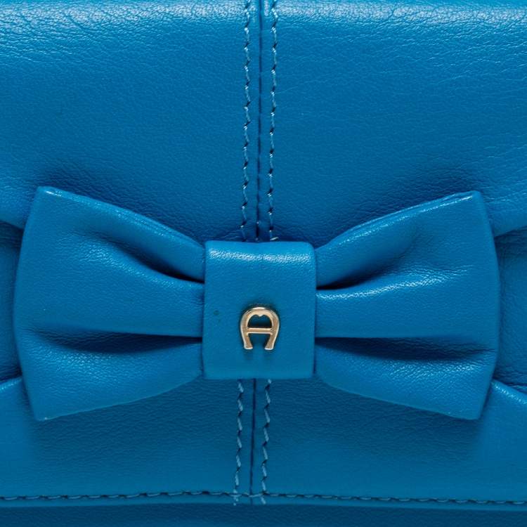 Pre Owned Aigner Blue Leather Bow Wallet