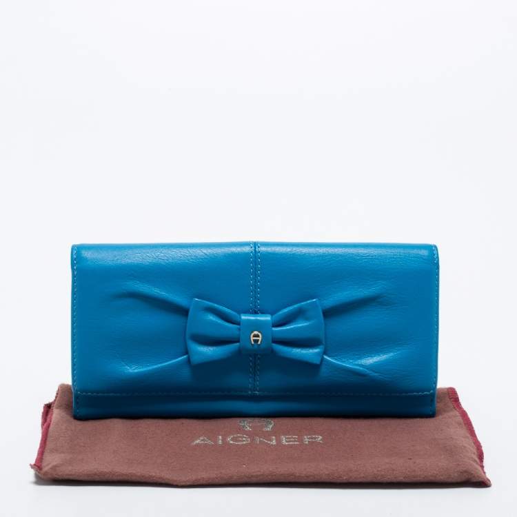 Pre Owned Aigner Blue Leather Bow Wallet