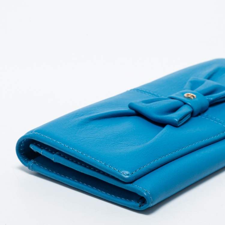 Pre Owned Aigner Blue Leather Bow Wallet