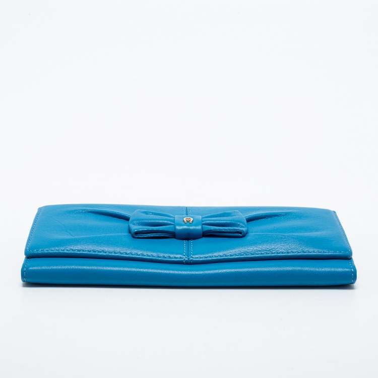 Pre Owned Aigner Blue Leather Bow Wallet