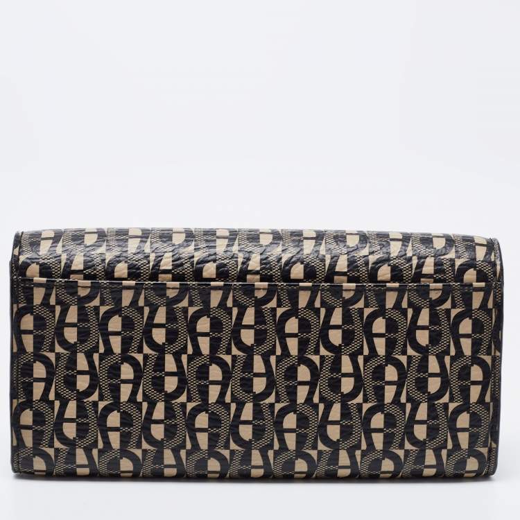 مملوكة مسبقًا Aigner Black/Beige Monogram Coated Canvas and Leather Continental Wallet