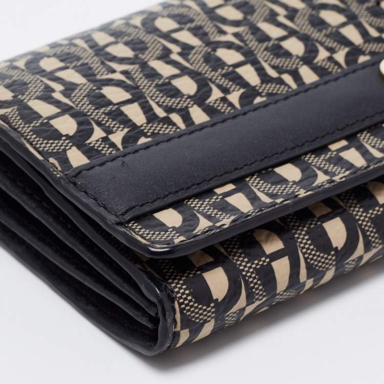مملوكة مسبقًا Aigner Black/Beige Monogram Coated Canvas and Leather Continental Wallet
