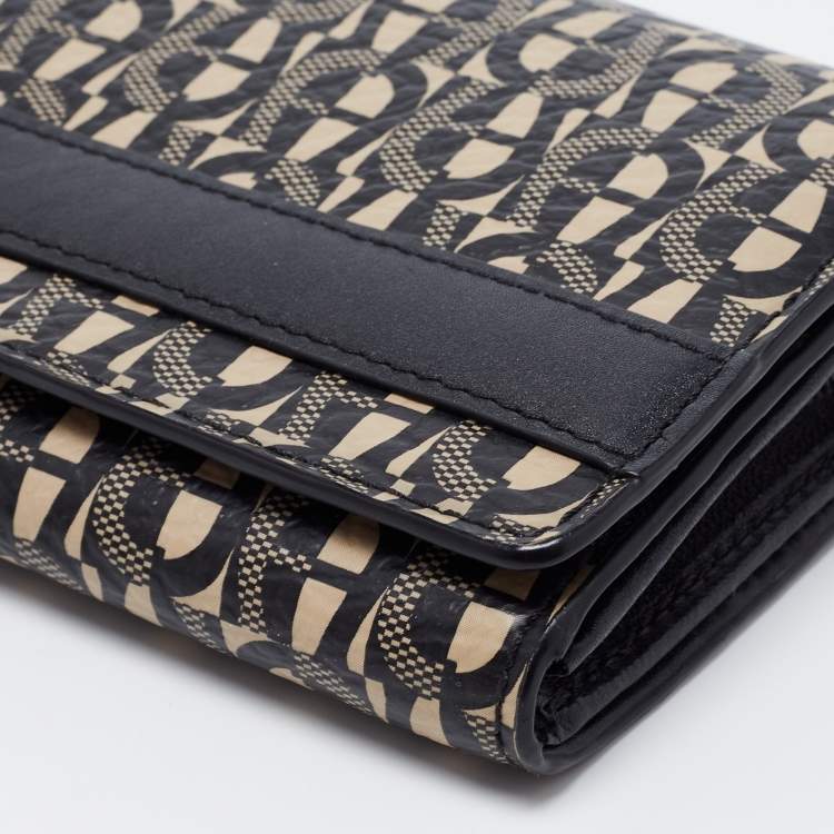 مملوكة مسبقًا Aigner Black/Beige Monogram Coated Canvas and Leather Continental Wallet