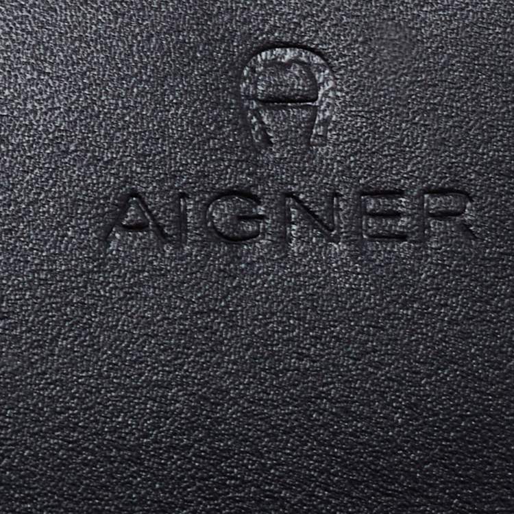 مملوكة مسبقًا Aigner Black/Beige Monogram Coated Canvas and Leather Continental Wallet