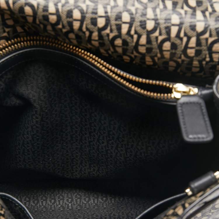 Pre Owned Aigner Black Monogram Coated Canvas and Leather Charm Tote
