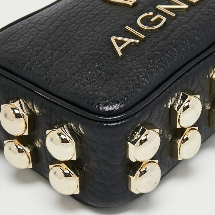 مملوكة مسبقًا Aigner Black Leather Bombe A Camera Crossbody Bag