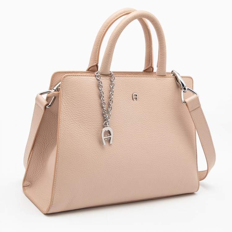 Pre Owned Aigner Pink Grained Leather Cybill Tote