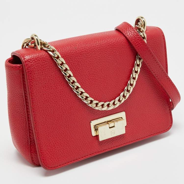 Pre Owned Aigner Red Leather Flap Crossbody Bag