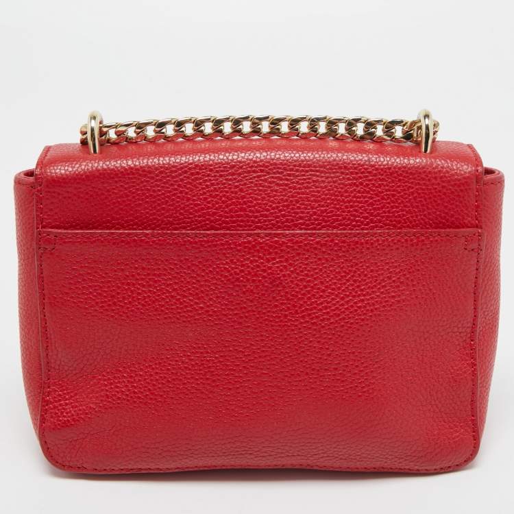 Pre Owned Aigner Red Leather Flap Crossbody Bag