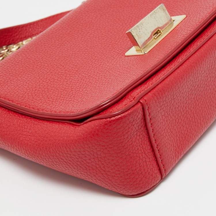 Pre Owned Aigner Red Leather Flap Crossbody Bag