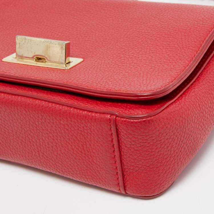 Pre Owned Aigner Red Leather Flap Crossbody Bag
