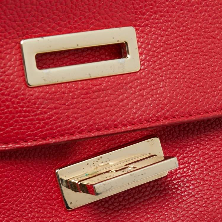 Pre Owned Aigner Red Leather Flap Crossbody Bag