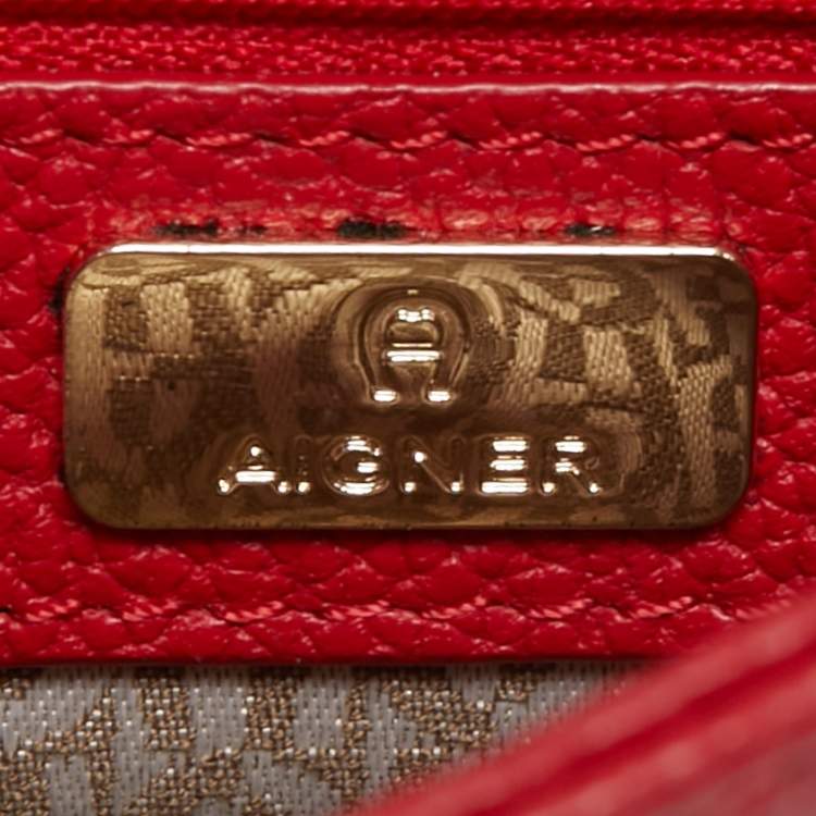 Pre Owned Aigner Red Leather Flap Crossbody Bag
