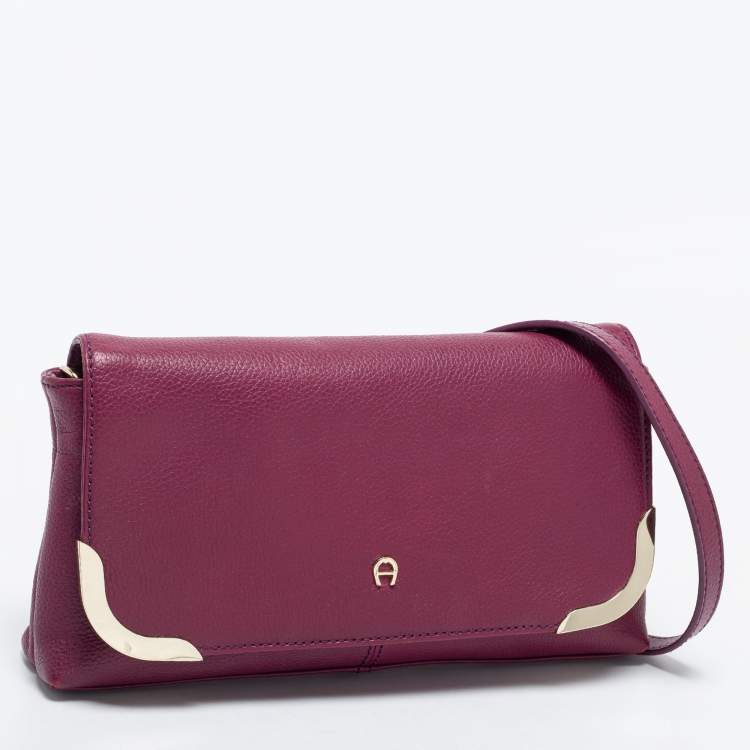 Pre Owned Aigner Purple Grained Leather Clutch Bag