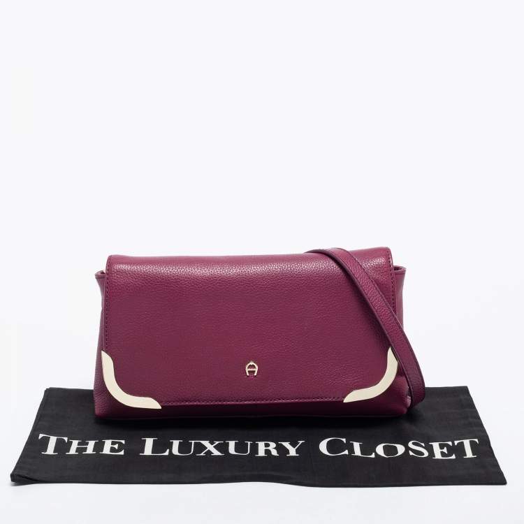 Pre Owned Aigner Purple Grained Leather Clutch Bag