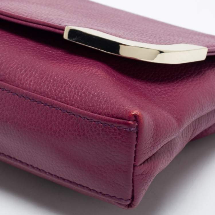 Pre Owned Aigner Purple Grained Leather Clutch Bag