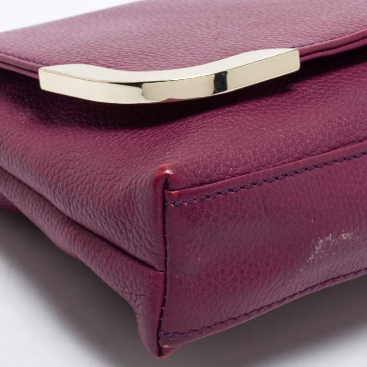 Pre Owned Aigner Purple Grained Leather Clutch Bag