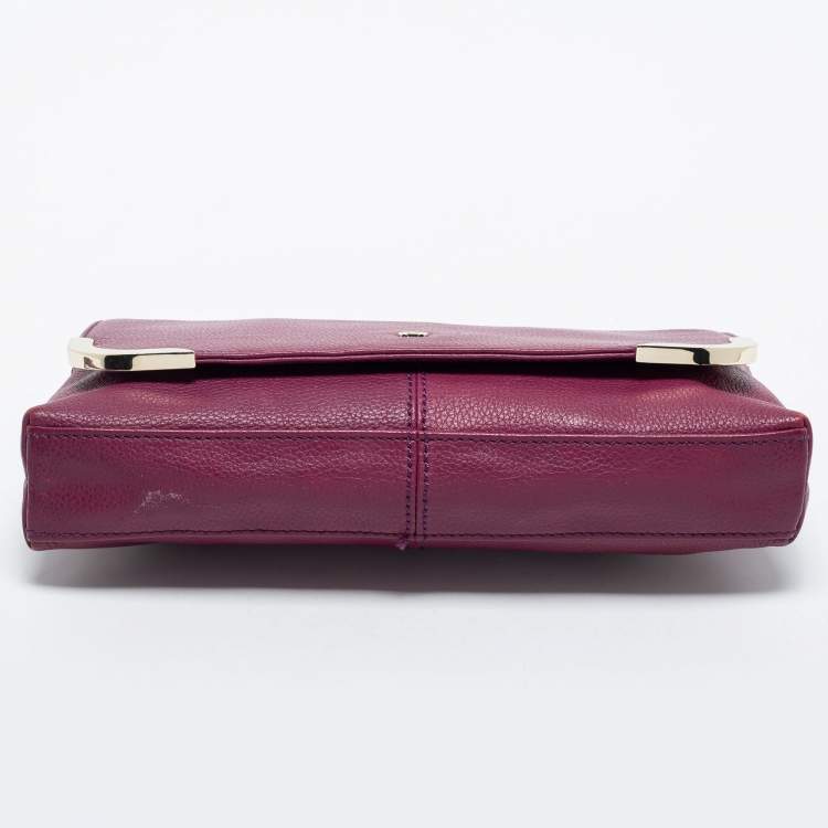 Pre Owned Aigner Purple Grained Leather Clutch Bag