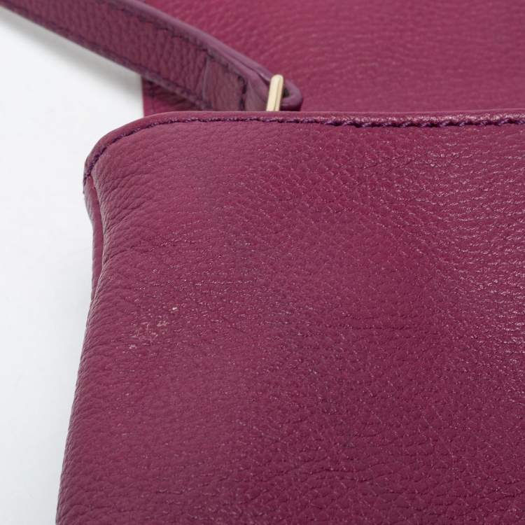 Pre Owned Aigner Purple Grained Leather Clutch Bag