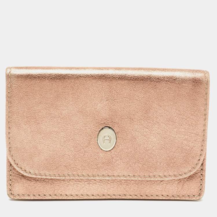 مملوكة مسبقًا Aigner Metallic Leather Flap Compact Wallet