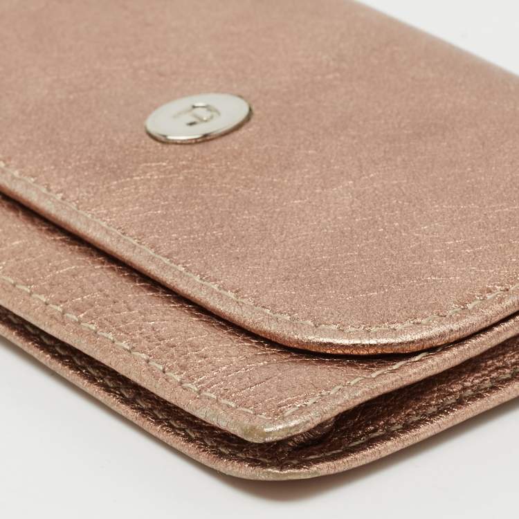 مملوكة مسبقًا Aigner Metallic Leather Flap Compact Wallet