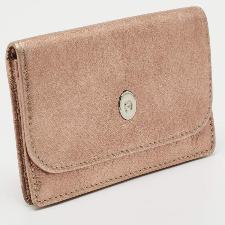 مملوكة مسبقًا Aigner Metallic Leather Flap Compact Wallet