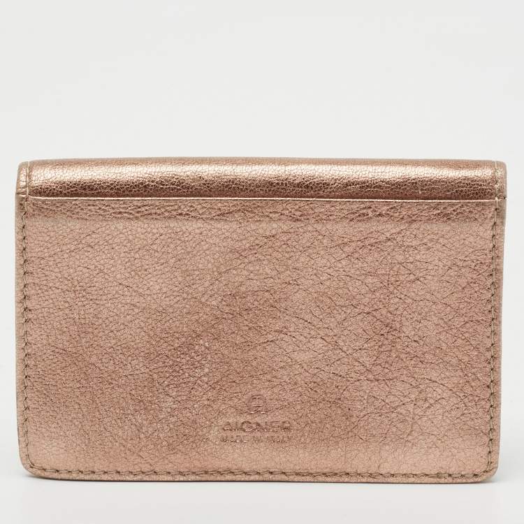 مملوكة مسبقًا Aigner Metallic Leather Flap Compact Wallet