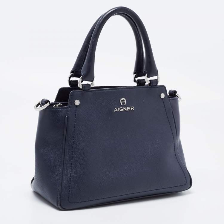 Pre Owned Aigner Blue Leather Zip Satchel