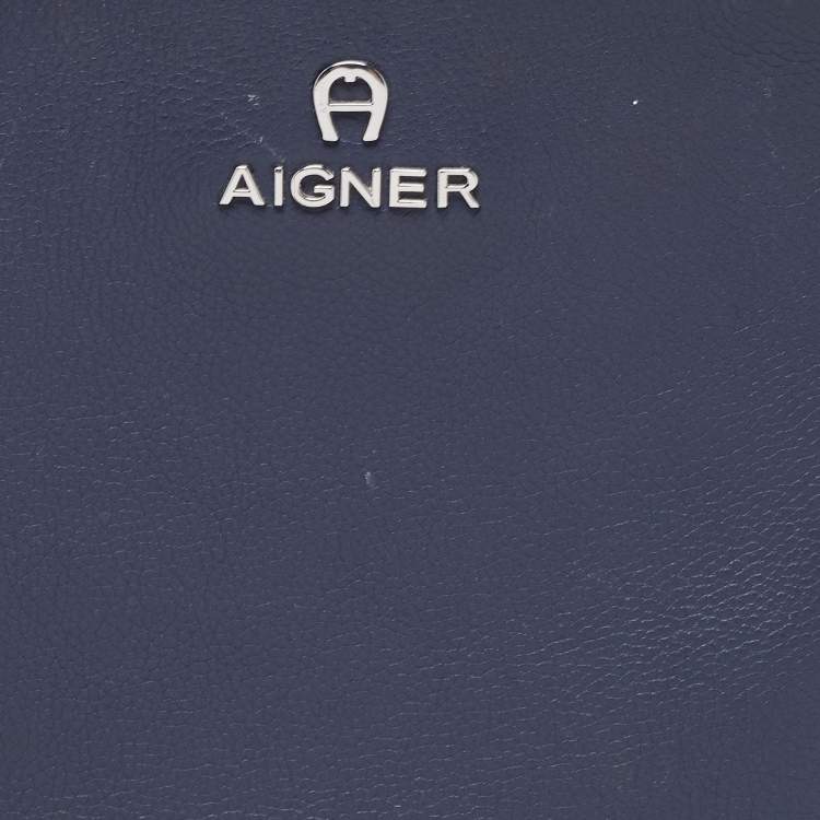 Pre Owned Aigner Blue Leather Zip Satchel