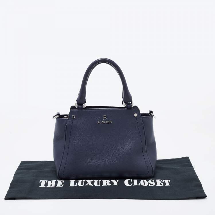 Pre Owned Aigner Blue Leather Zip Satchel