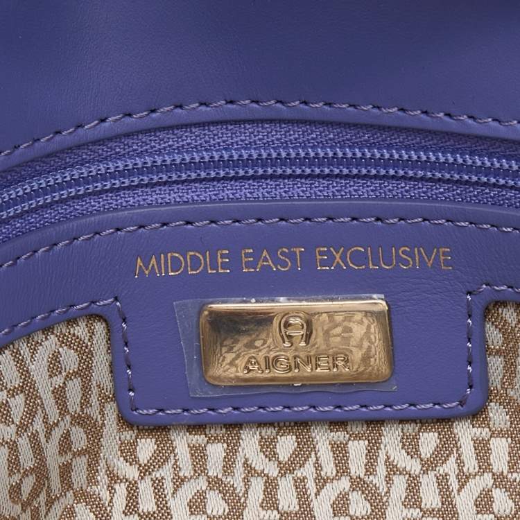Pre Owned Aigner Purple Croc Embossed Leather Cavallina Flap Shoulder Bag