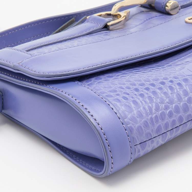 Pre Owned Aigner Purple Croc Embossed Leather Cavallina Flap Shoulder Bag