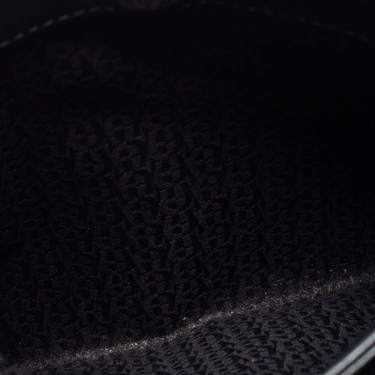 Pre Owned Aigner Black Embossed Leather Zip Satchel