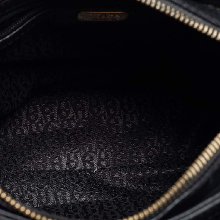 Pre Owned Aigner Black Embossed Leather Zip Satchel
