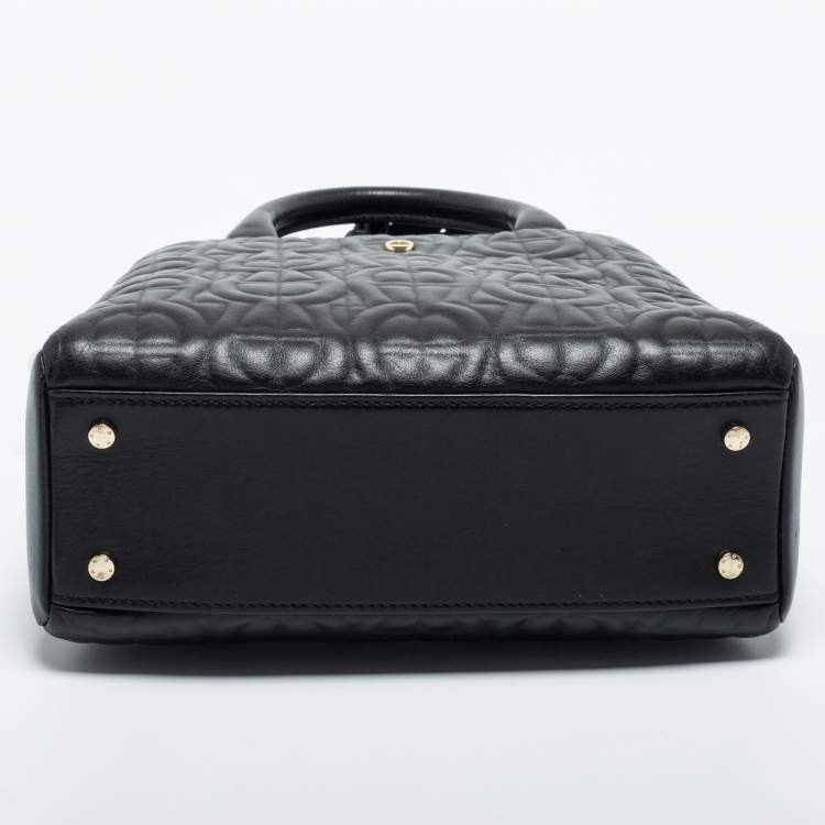 Pre Owned Aigner Black Embossed Leather Zip Satchel