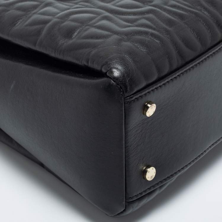Pre Owned Aigner Black Embossed Leather Zip Satchel
