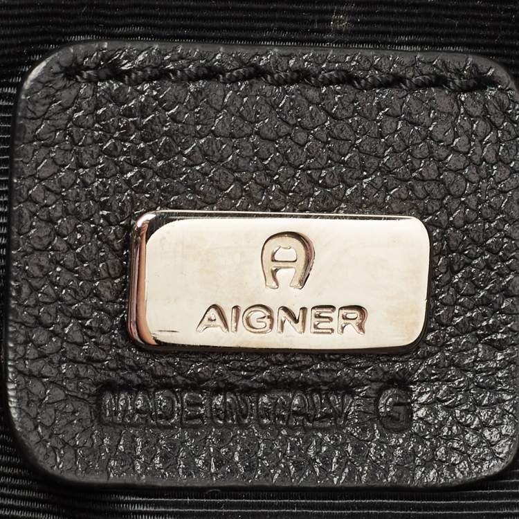 Pre Owned Aigner Black Signature Canvas and Leather Hobo