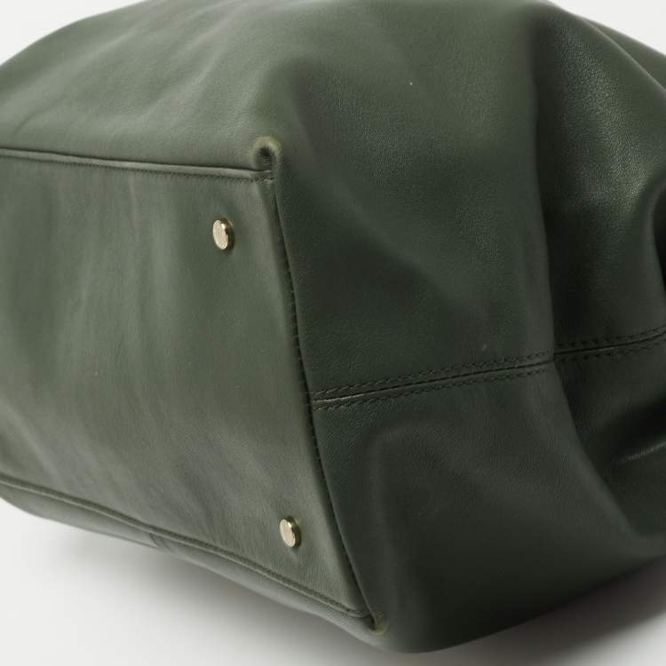 Pre Owned Aigner Dark Green Leather Bow Tote