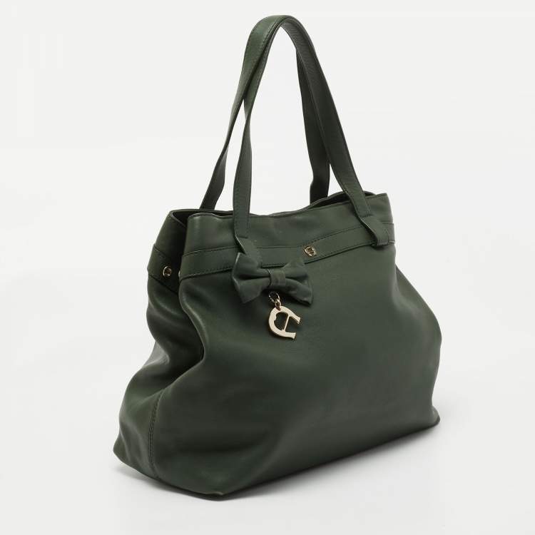 Pre Owned Aigner Dark Green Leather Bow Tote
