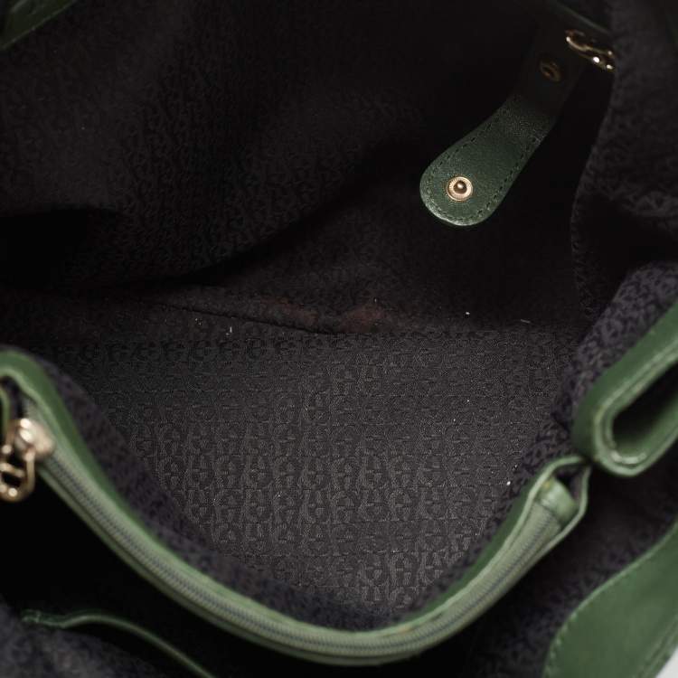 Pre Owned Aigner Dark Green Leather Bow Tote