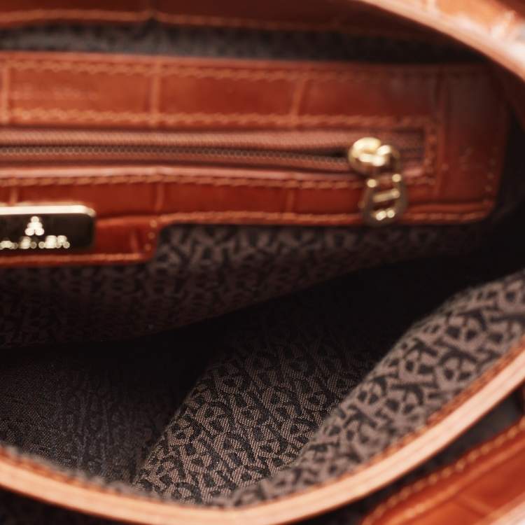 Pre Owned Aigner Brown Croc Embossed Leather Shoulder Bag