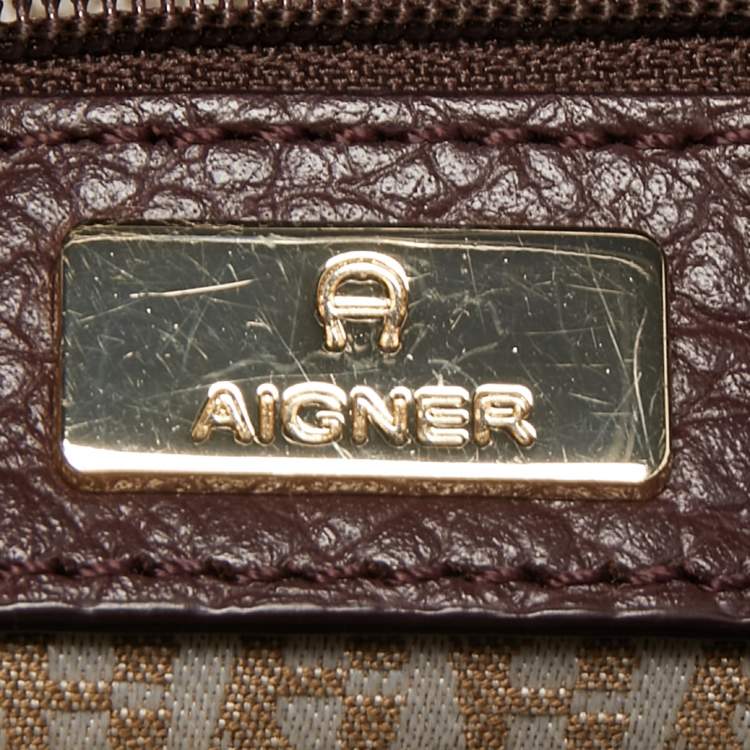 Pre Owned Aigner Dark Brown Leather Embellished Satchel