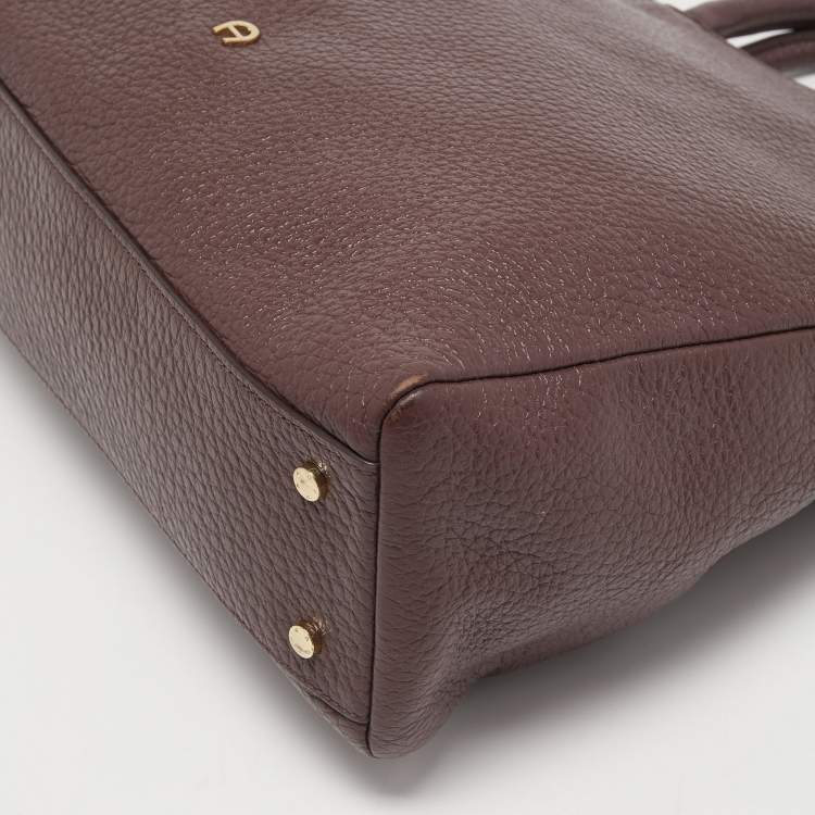 Pre Owned Aigner Dark Brown Leather Embellished Satchel