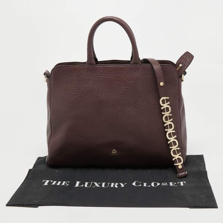 Pre Owned Aigner Dark Brown Leather Embellished Satchel