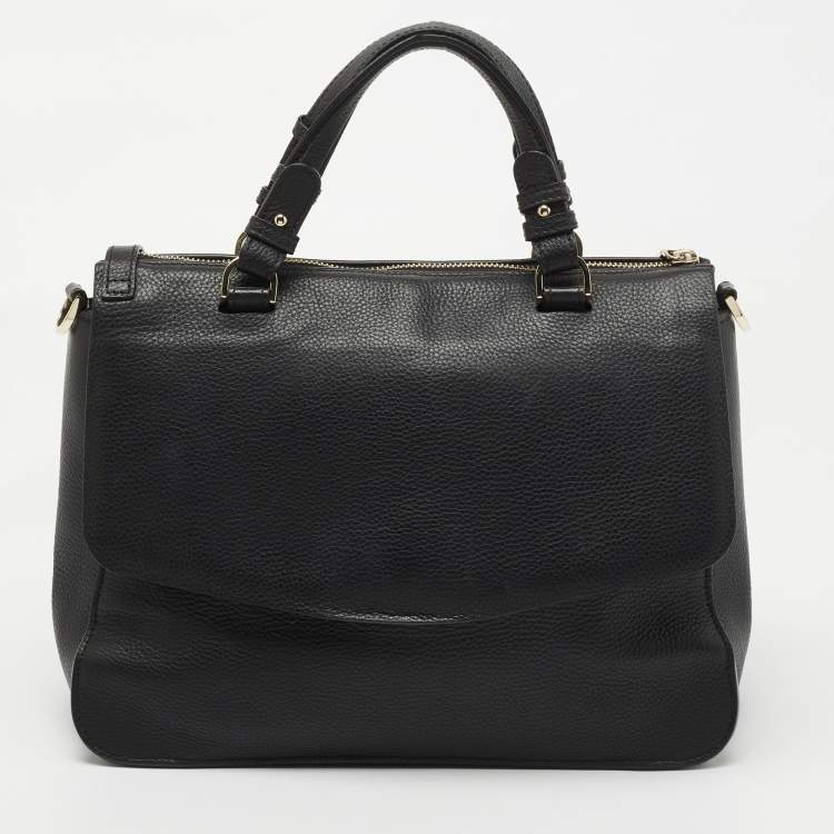 Pre Owned Aigner Black Leather Zip Satchel