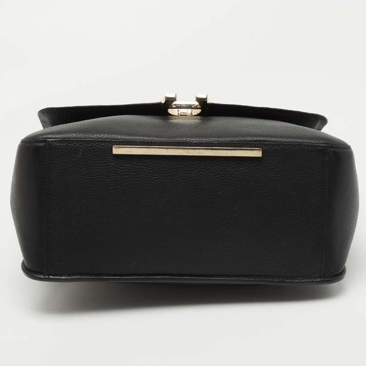 Pre Owned Aigner Black Leather Zip Satchel