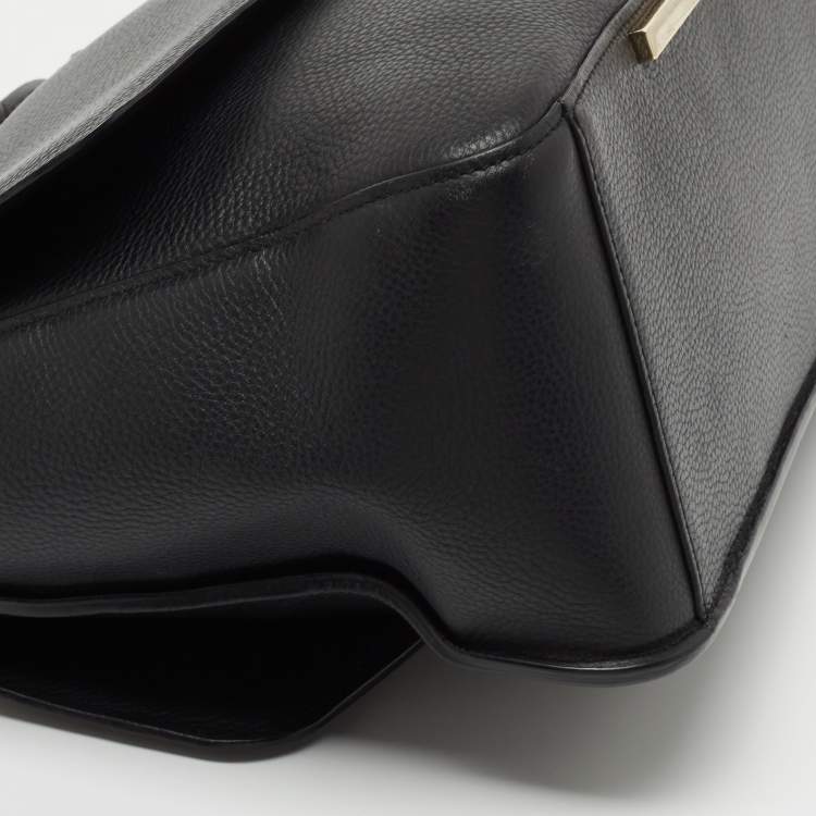 Pre Owned Aigner Black Leather Zip Satchel