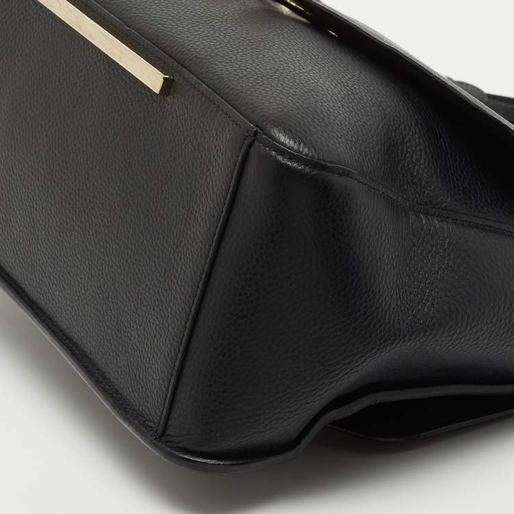 Pre Owned Aigner Black Leather Zip Satchel